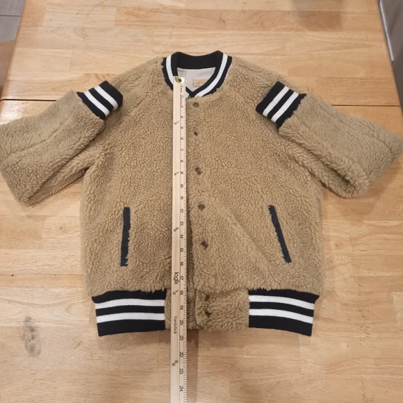MOTHER Beige Teddy Letterman Snap women's Bomber Jacket in More Than a Feeling - Picture 12 of 16